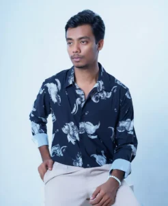 Black Abstract Print Slim Fit Casual Shirt