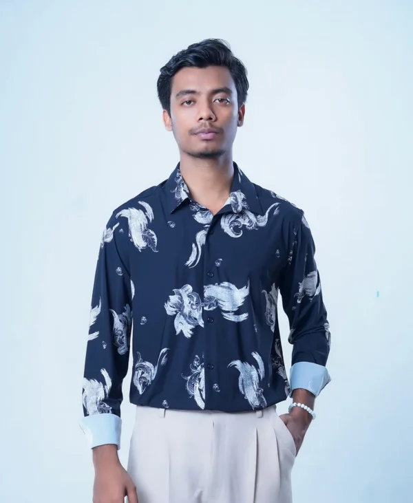 Black Abstract Print Slim Fit Casual Shirt