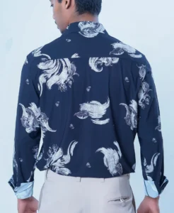Black Abstract Print Slim Fit Casual Shirt