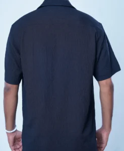 Black Textured Plain Relaxed Fit Casual Shirt - Image 2