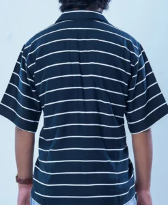 Horizontal Black White Striped Half Sleeve Shirt