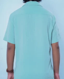 Green Textured Plain Slim Fit Casual Shirt