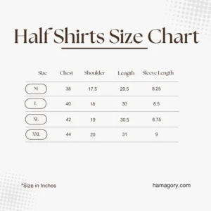 Half Shirts Size Chart