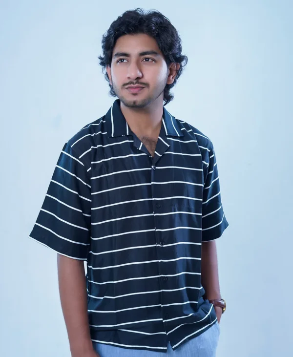 Horizontal Black White Striped Half Sleeve Shirt