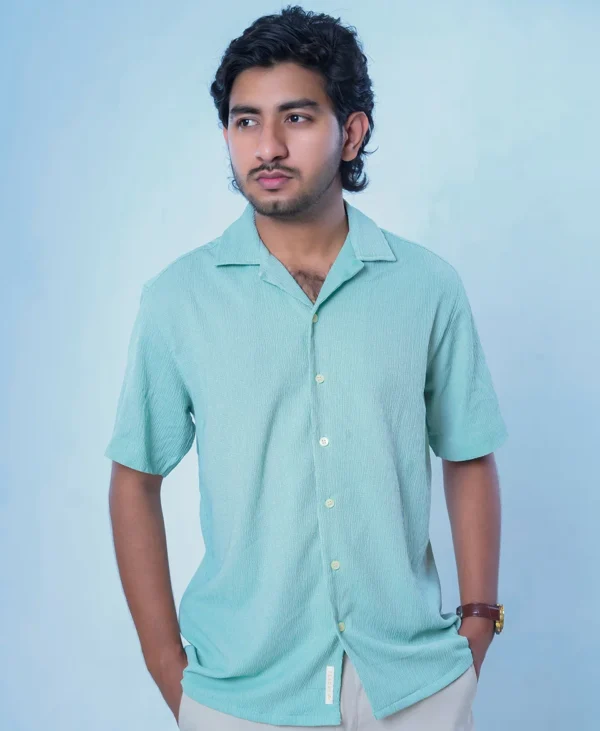 Light Green Textured Plain Slim Fit Casual Shirt