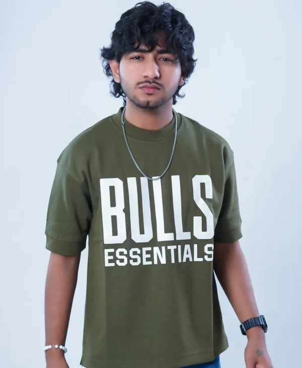 Olive Green Bulls Essentials Drop Shoulder T-Shirt