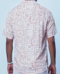 Vintage Peach Tile Print Cuban Collar Shirt