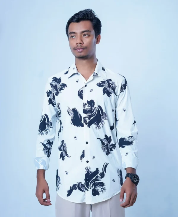 White Abstract Print Slim Fit Casual Shirt