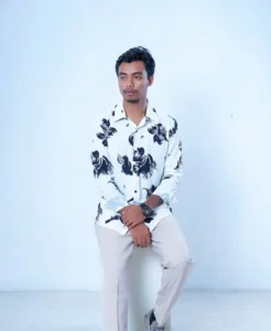 White Abstract Print Slim Fit Casual Shirt