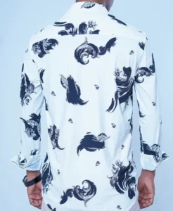 White Abstract Print Slim Fit Casual Shirt