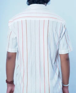 White Textured Stripe Relaxed Fit Casual Shirt - Image 2